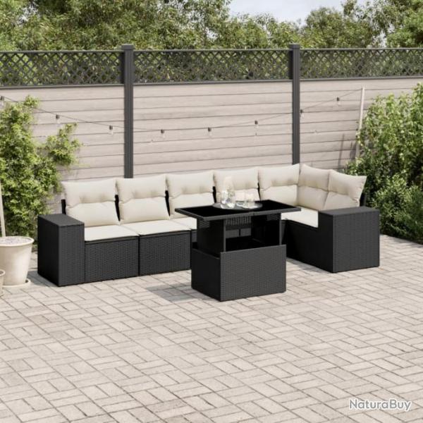 Salon de jardin 7 pcs avec coussins noir rsine tresse