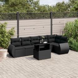 Salon de jardin 7 pcs avec coussins noir résine tressée