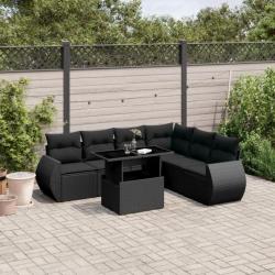 Salon de jardin 7 pcs avec coussins noir résine tressée