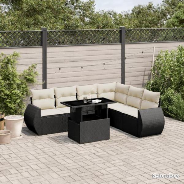 Salon de jardin 7 pcs avec coussins noir rsine tresse