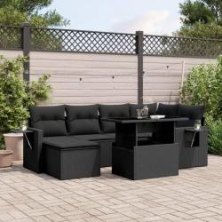 Salon de jardin 7 pcs avec coussins noir résine tressée