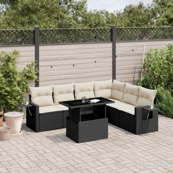 Salon de jardin 7 pcs avec coussins noir rsine tresse