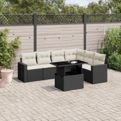 Salon de jardin 7 pcs avec coussins noir résine tressée