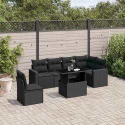 Salon de jardin 7 pcs avec coussins noir résine tressée