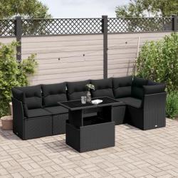 Salon de jardin 7 pcs avec coussins noir résine tressée