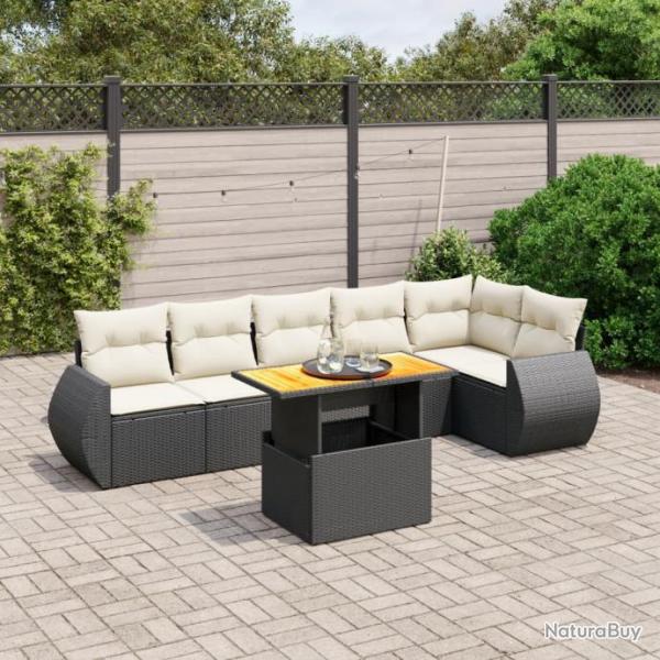 Salon de jardin 7 pcs avec coussins noir rsine tresse