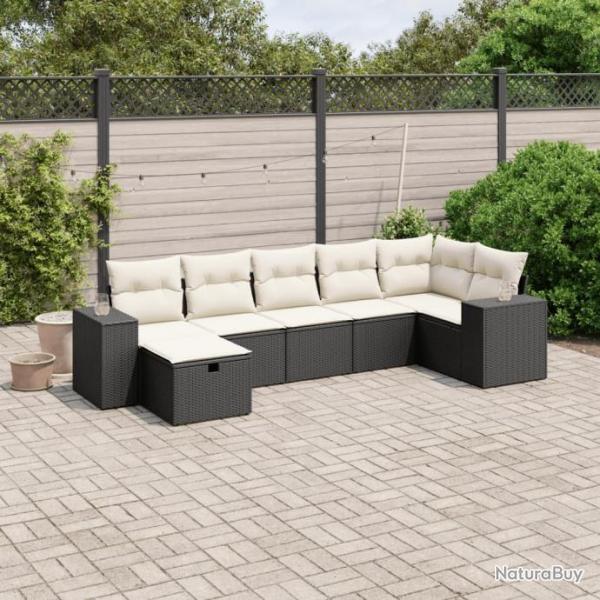 Salon de jardin 7 pcs avec coussins noir rsine tresse