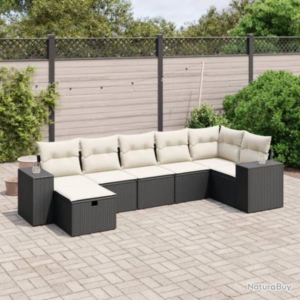 Salon de jardin 7 pcs avec coussins noir rsine tresse