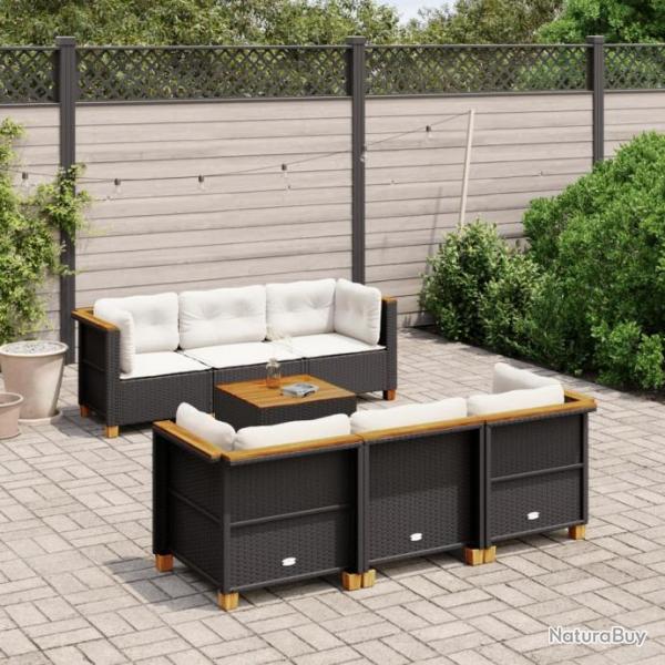 Salon de jardin 7 pcs avec coussins noir rsine tresse