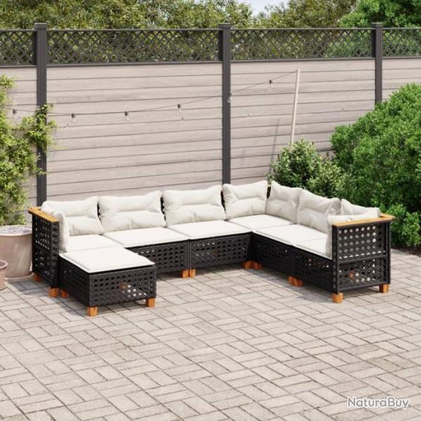 Salon de jardin 7 pcs avec coussins noir rsine tresse