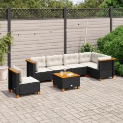 Salon de jardin 7 pcs avec coussins noir résine tressée