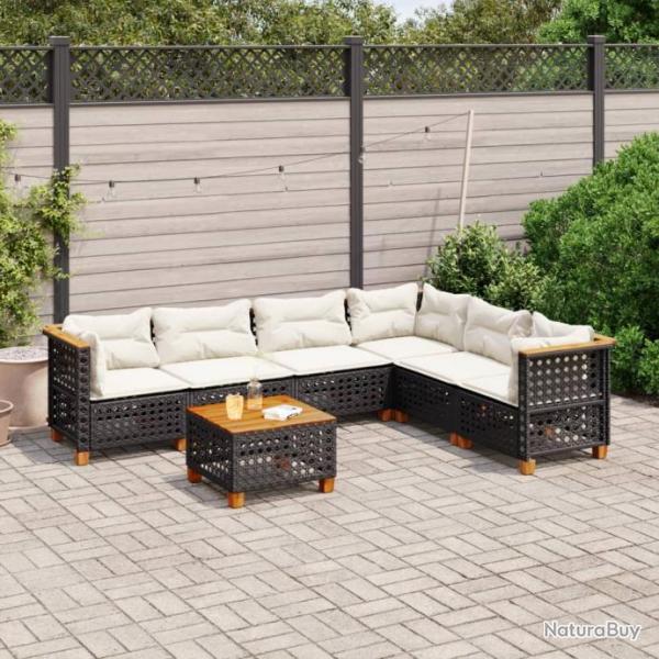 Salon de jardin 7 pcs avec coussins noir rsine tresse