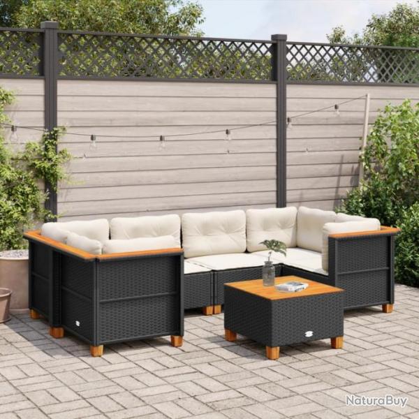 Salon de jardin 7 pcs avec coussins noir rsine tresse