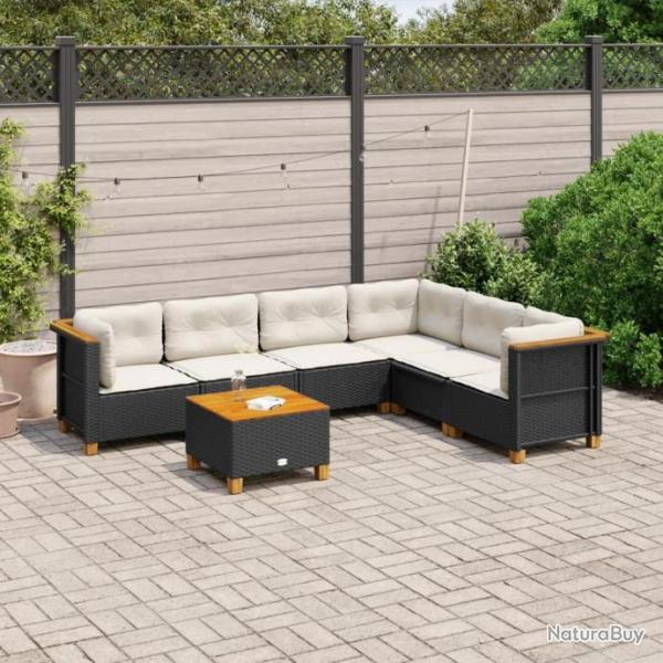 Salon de jardin 7 pcs avec coussins noir rsine tresse