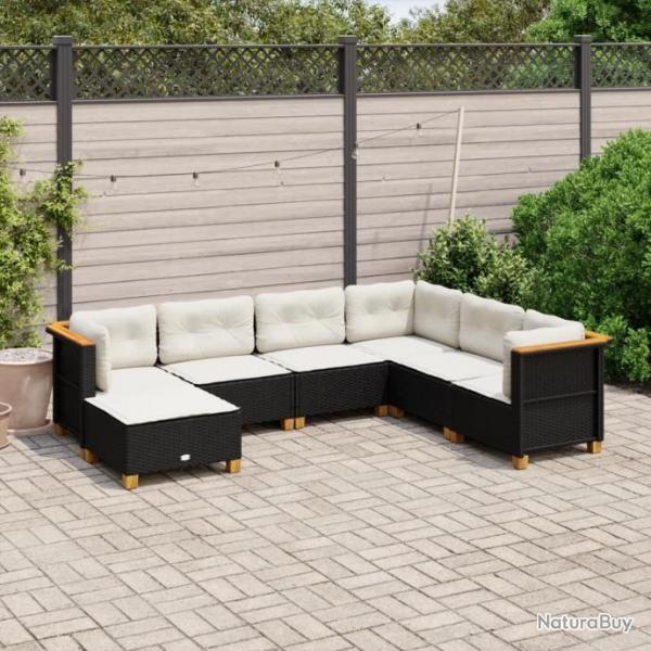 Salon de jardin 7 pcs avec coussins noir rsine tresse