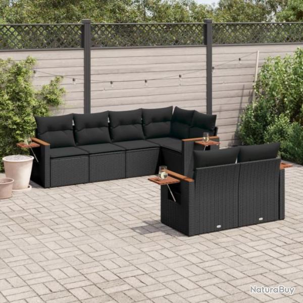 Salon de jardin 7 pcs avec coussins noir rsine tresse