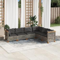 Salon de jardin 6 pcs avec coussins gris résine tressée