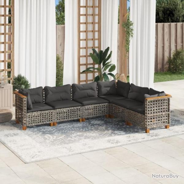 Salon de jardin 6 pcs avec coussins gris rsine tresse