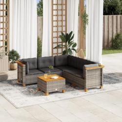 Salon de jardin 6 pcs avec coussins gris résine tressée