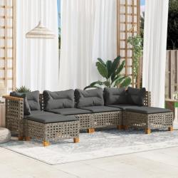 Salon de jardin 6 pcs avec coussins gris résine tressée