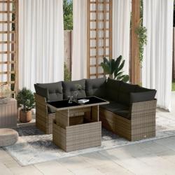 Salon de jardin 6 pcs avec coussins gris résine tressée