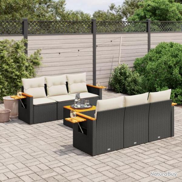 Salon de jardin 7 pcs avec coussins noir rsine tresse