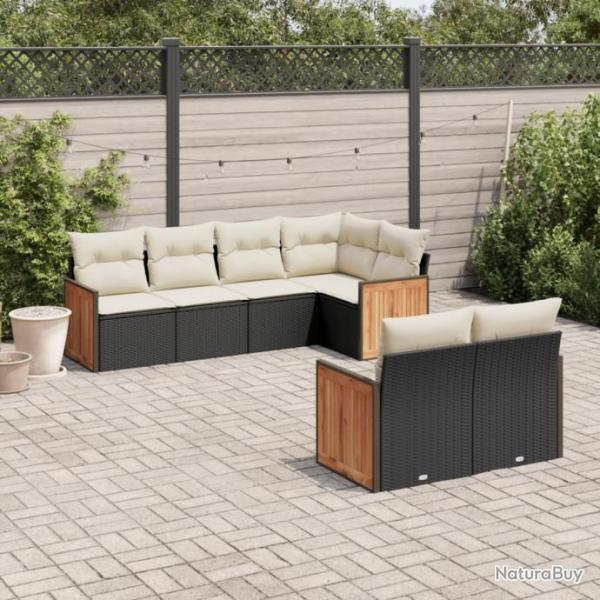 Salon de jardin 7 pcs avec coussins noir rsine tresse