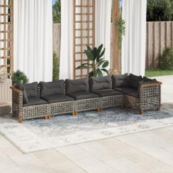 Salon de jardin 6 pcs avec coussins gris résine tressée