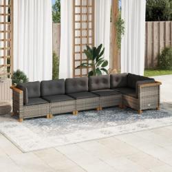 Salon de jardin 6 pcs avec coussins gris résine tressée