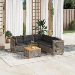 Salon de jardin 6 pcs avec coussins gris résine tressée