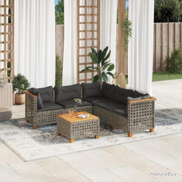 Salon de jardin 6 pcs avec coussins gris rsine tresse