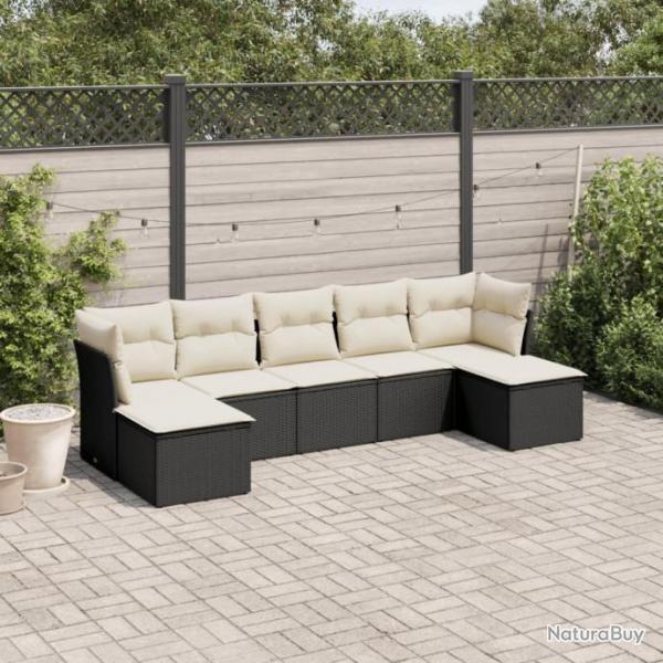 Salon de jardin 7 pcs avec coussins noir rsine tresse