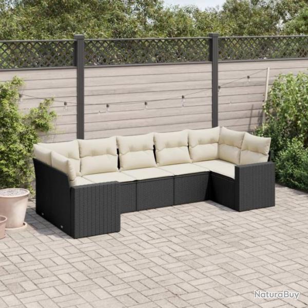 Salon de jardin 7 pcs avec coussins noir rsine tresse