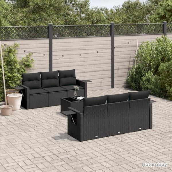 Salon de jardin 7 pcs avec coussins noir rsine tresse