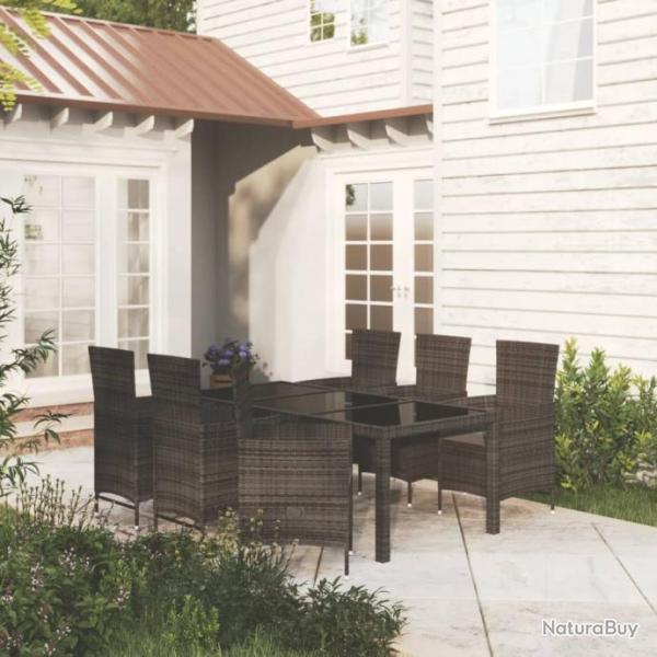 Salon de jardin 7 pcs avec coussins rsine tresse noir