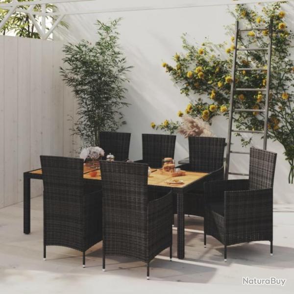 Salon de jardin 7 pcs avec coussins rsine tresse noir