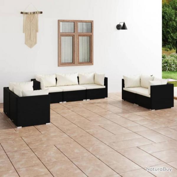 Salon de jardin 7 pcs avec coussins Rsine tresse Noir