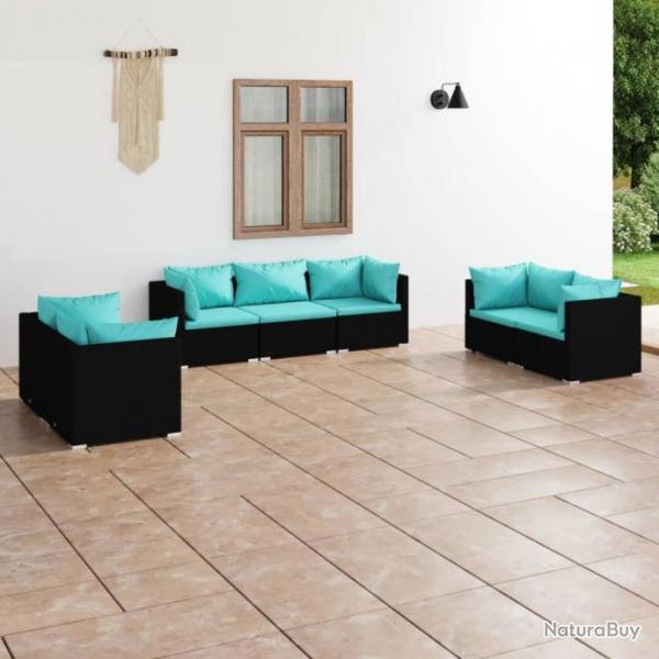 Salon de jardin 7 pcs avec coussins Rsine tresse Noir