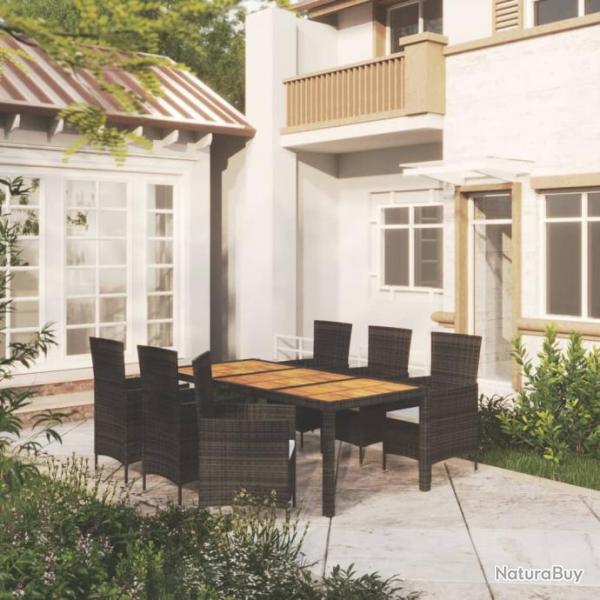 Salon de jardin 7 pcs avec coussins rsine tresse noir