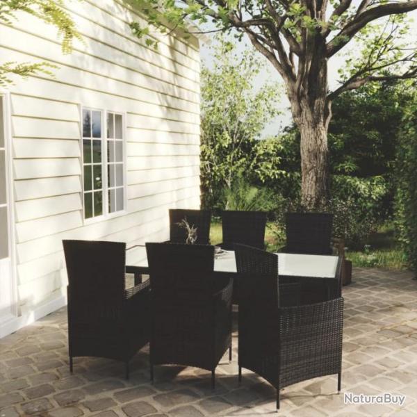 Salon de jardin 7 pcs avec coussins rsine tresse noir