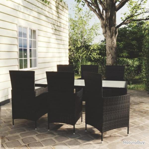 Salon de jardin 7 pcs avec coussins rsine tresse noir