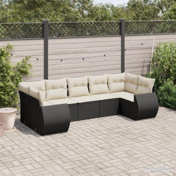 Salon de jardin 7 pcs avec coussins noir rsine tresse