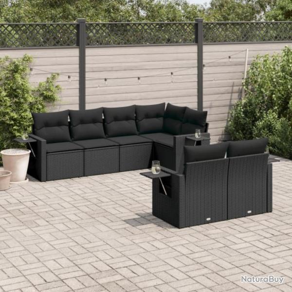 Salon de jardin 7 pcs avec coussins noir rsine tresse