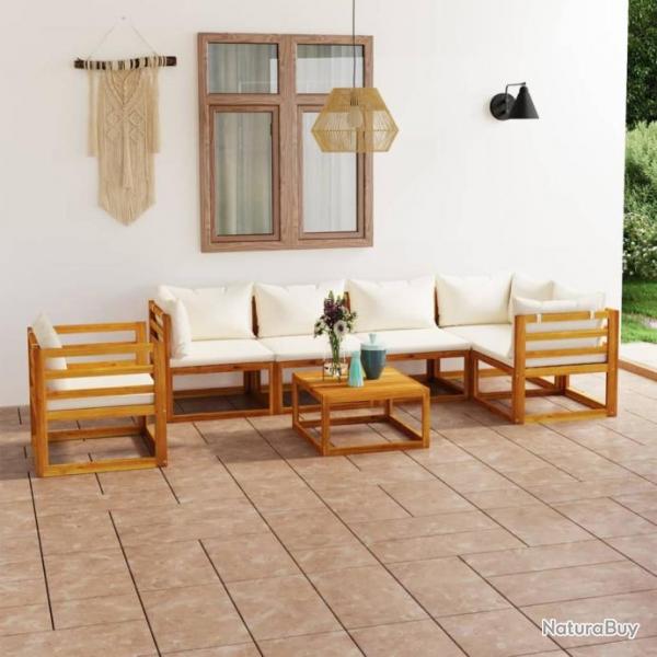 Salon de jardin 7 pcs avec coussin Crme Bois d'acacia solide