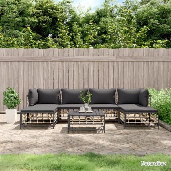 Salon de jardin 7 pcs avec coussins anthracite rsine tresse