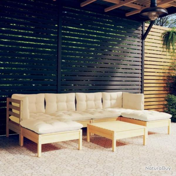 Salon de jardin 7 pcs avec coussins crme bois de pin