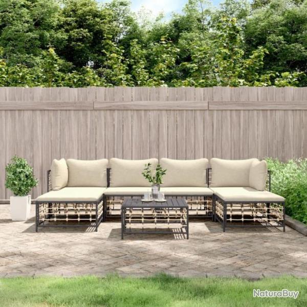 Salon de jardin 7 pcs avec coussins anthracite rsine tresse