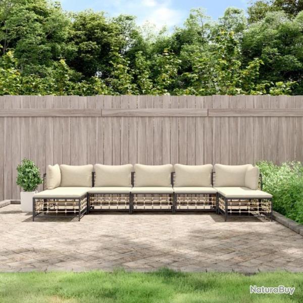 Salon de jardin 7 pcs avec coussins anthracite rsine tresse