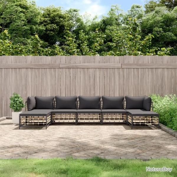 Salon de jardin 7 pcs avec coussins anthracite rsine tresse