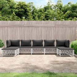 Salon de jardin 7 pcs avec coussins blanc acier